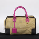 LOEWE Anagram Amazona 36 Hand Bag Suede Leather Beige Gold Auth 197287V-12