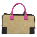 LOEWE Anagram Amazona 36 Hand Bag Suede Leather Beige Gold Auth 197287V-2