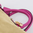 LOEWE Anagram Amazona 36 Hand Bag Suede Leather Beige Gold Auth 197287V-14