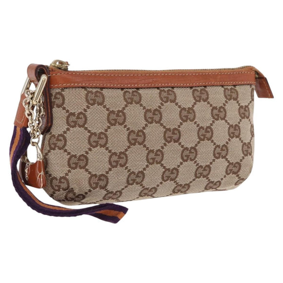 GUCCI GG Canvas Pouch Beige Gold 152507 Auth 197288V