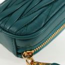 Miu Miu Matelasse Neck Pouch Leather Green Gold Auth 197292M-18