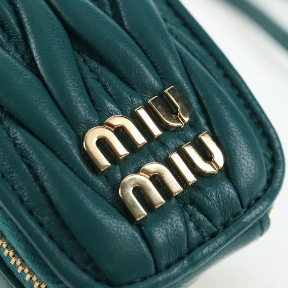Miu Miu Matelasse Neck Pouch Leather Green Gold Auth 197292M