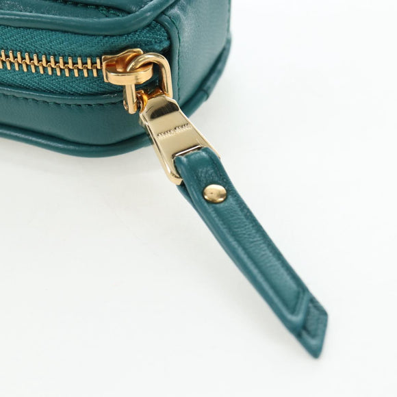 Miu Miu Matelasse Neck Pouch Leather Green Gold Auth 197292M