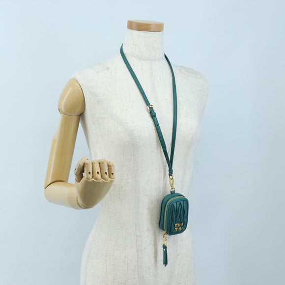 Miu Miu Matelasse Neck Pouch Leather Green Gold Auth 197292M