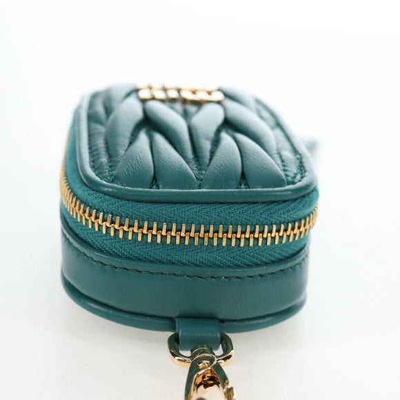 Miu Miu Matelasse Neck Pouch Leather Green Gold Auth 197292M