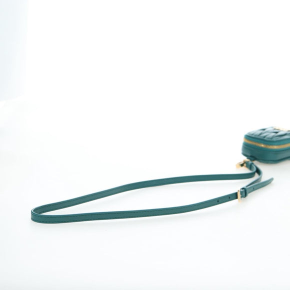 Miu Miu Matelasse Neck Pouch Leather Green Gold Auth 197292M