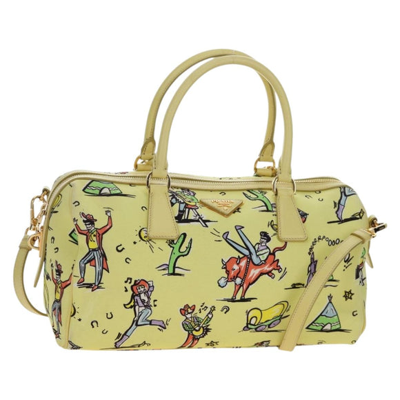 PRADA Hand Bag Canvas 2way Gold Yellow Auth 197302V