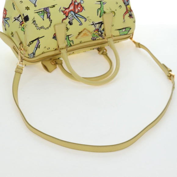 PRADA Hand Bag Canvas 2way Gold Yellow Auth 197302V