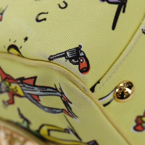 PRADA Hand Bag Canvas 2way Gold Yellow Auth 197302V
