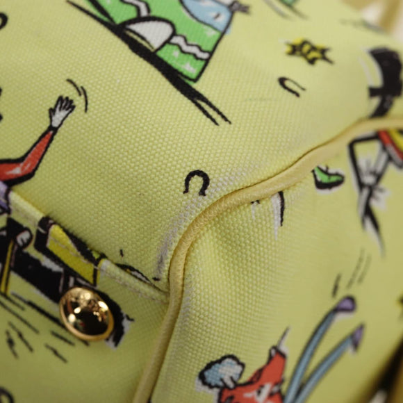 PRADA Hand Bag Canvas 2way Gold Yellow Auth 197302V