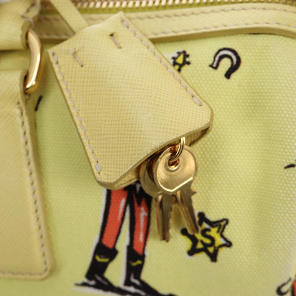 PRADA Hand Bag Canvas 2way Gold Yellow Auth 197302V