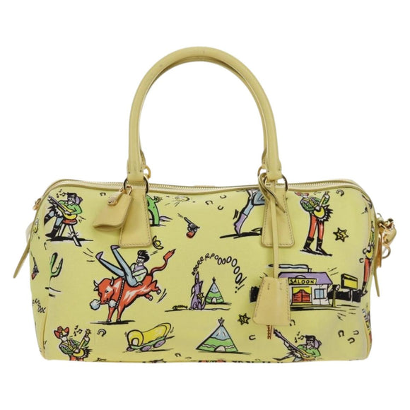 PRADA Hand Bag Canvas 2way Gold Yellow Auth 197302V