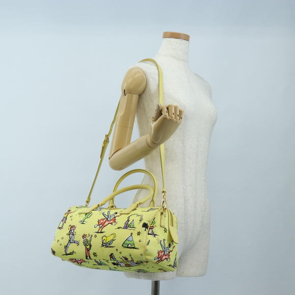 PRADA Hand Bag Canvas 2way Gold Yellow Auth 197302V