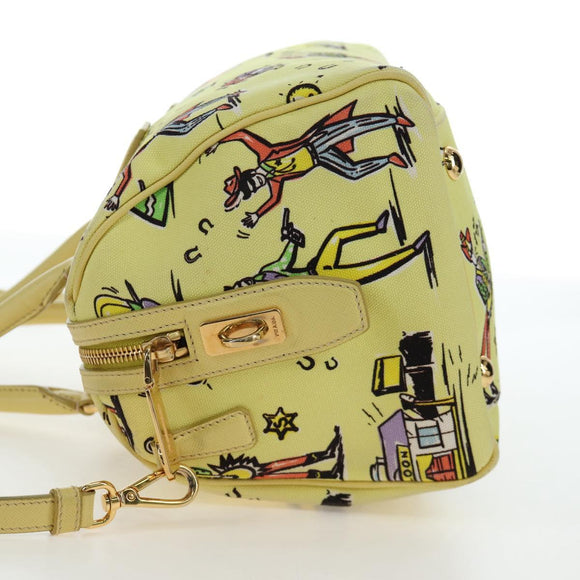 PRADA Hand Bag Canvas 2way Gold Yellow Auth 197302V