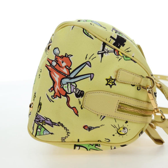 PRADA Hand Bag Canvas 2way Gold Yellow Auth 197302V