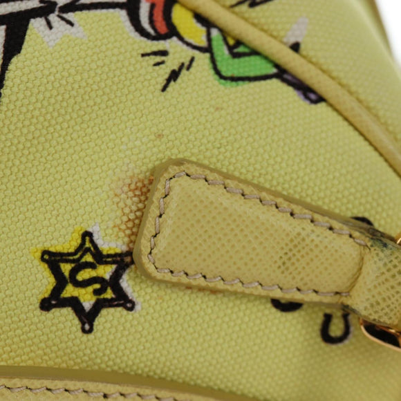 PRADA Hand Bag Canvas 2way Gold Yellow Auth 197302V