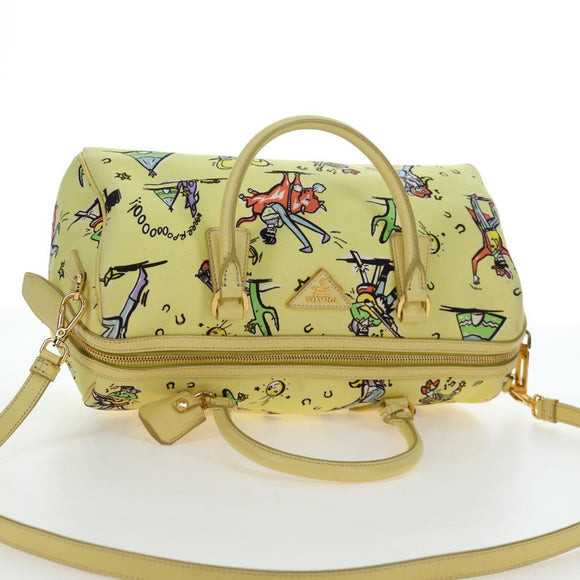 PRADA Hand Bag Canvas 2way Gold Yellow Auth 197302V
