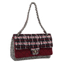 CHANEL Chain Shoulder Bag Tweed Red CC Auth 197303SAM-1