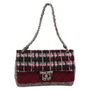 CHANEL Chain Shoulder Bag Tweed Red CC Auth 197303SAM-13