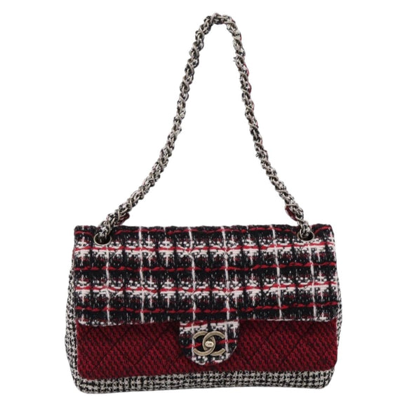 CHANEL Chain Shoulder Bag Tweed Red CC Auth 197303SAM