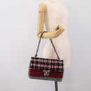 CHANEL Chain Shoulder Bag Tweed Red CC Auth 197303SAM-25