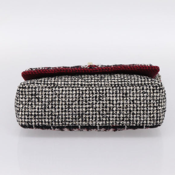 CHANEL Chain Shoulder Bag Tweed Red CC Auth 197303SAM