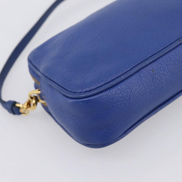 Miu Miu Pouch Leather Blue Gold Auth 197307V