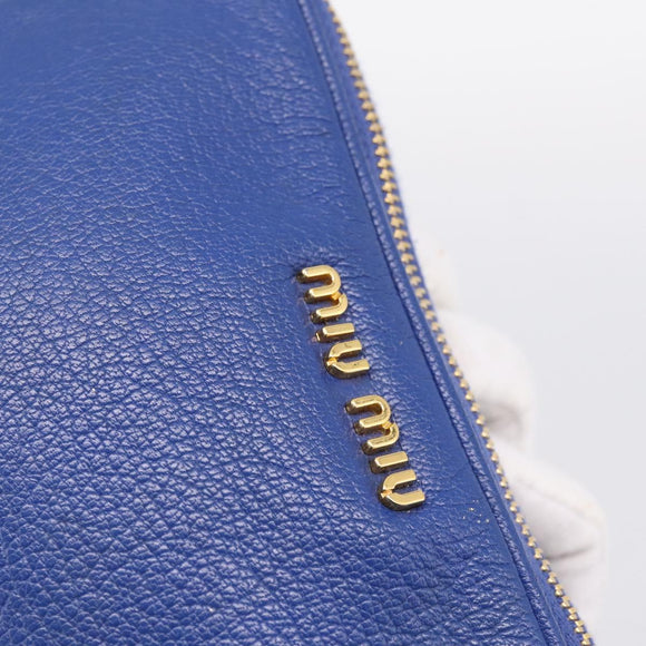 Miu Miu Pouch Leather Blue Gold Auth 197307V