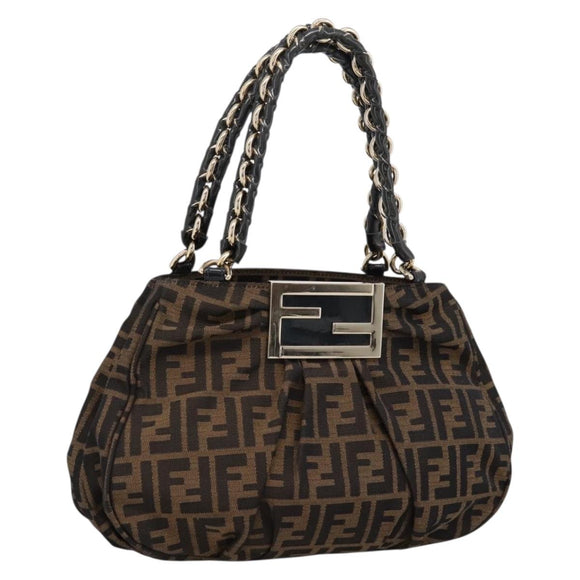 FENDI Zucca Canvas Hand Bag Brown Black Auth 197309V