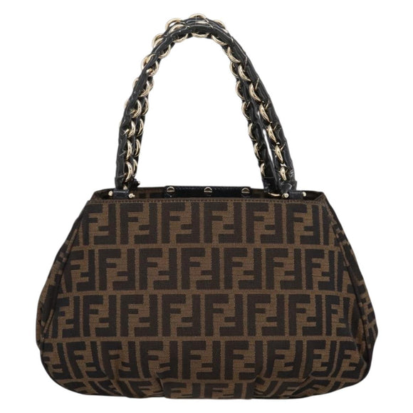 FENDI Zucca Canvas Hand Bag Brown Black Auth 197309V