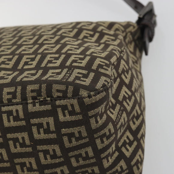 FENDI Zucchino Canvas Mamma Baguette Shoulder Bag Brown Auth 197310V