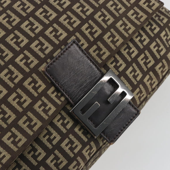 FENDI Zucchino Canvas Mamma Baguette Shoulder Bag Brown Auth 197310V