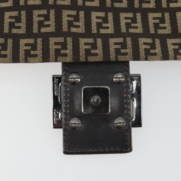 FENDI Zucchino Canvas Mamma Baguette Shoulder Bag Brown Auth 197310V