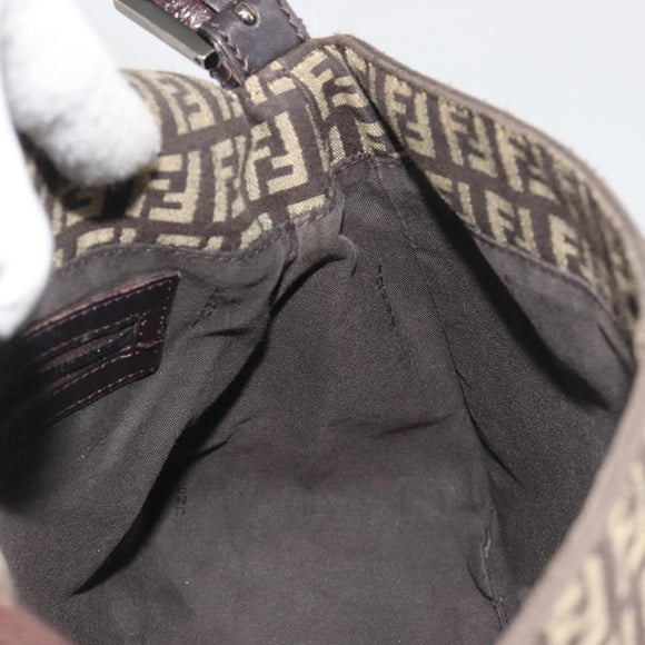 FENDI Zucchino Canvas Mamma Baguette Shoulder Bag Brown Auth 197310V