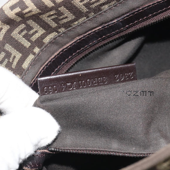 FENDI Zucchino Canvas Mamma Baguette Shoulder Bag Brown Auth 197310V