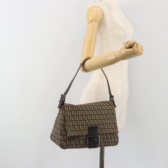 FENDI Zucchino Canvas Mamma Baguette Shoulder Bag Brown Auth 197310V