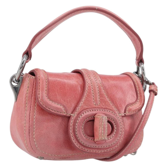 PRADA Hand Bag Leather 2way Pink Silver Auth 197313V