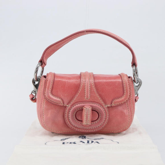 PRADA Hand Bag Leather 2way Pink Silver Auth 197313V