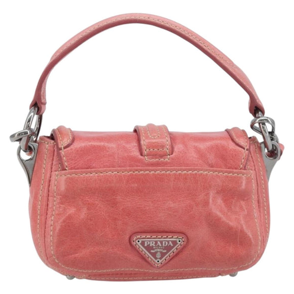 PRADA Hand Bag Leather 2way Pink Silver Auth 197313V