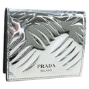 PRADA Bifold Wallet Brushed leather Silver Auth 197314M-1