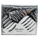 PRADA Bifold Wallet Brushed leather Silver Auth 197314M-13