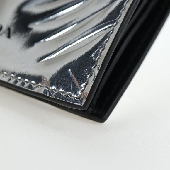 PRADA Bifold Wallet Brushed leather Silver Auth 197314M