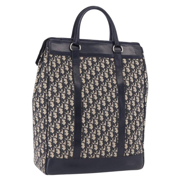 Christian Dior Trotter Canvas Hand Bag Navy Silver Auth 197316A