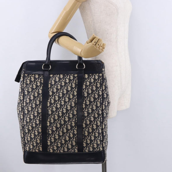 Christian Dior Trotter Canvas Hand Bag Navy Silver Auth 197316A