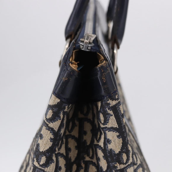 Christian Dior Trotter Canvas Hand Bag Navy Silver Auth 197316A