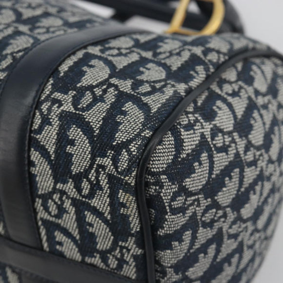 Christian Dior Trotter Canvas Boston Bag Navy Gold Auth 197320V