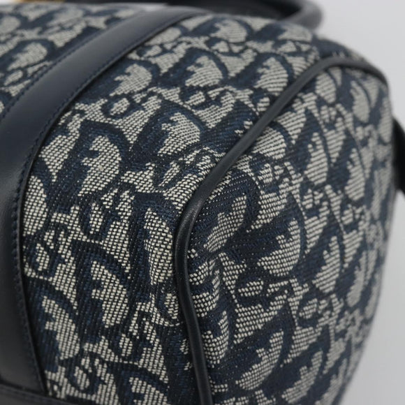 Christian Dior Trotter Canvas Boston Bag Navy Gold Auth 197320V
