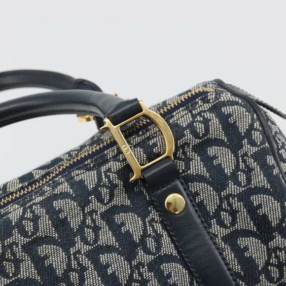 Christian Dior Trotter Canvas Boston Bag Navy Gold Auth 197320V