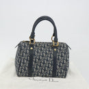 Christian Dior Trotter Canvas Boston Bag Navy Gold Auth 197320V-12