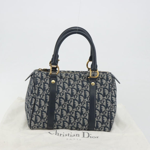 Christian Dior Trotter Canvas Boston Bag Navy Gold Auth 197320V